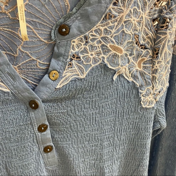 Free People Easy Breezy Long Sleeve Lace Henley Top - Picture 4 of 8